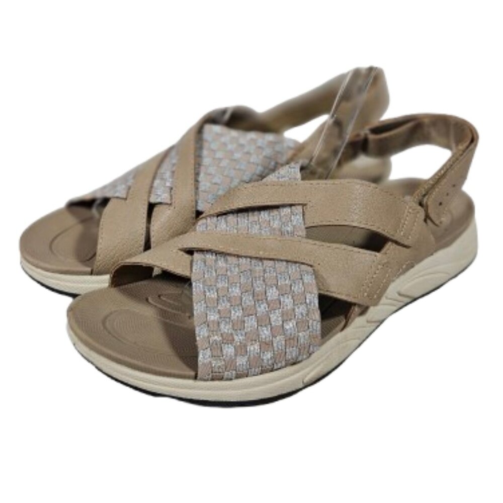 Earth Spirit Sintetico Tan Silver Comfort Sandals Women's Size 9